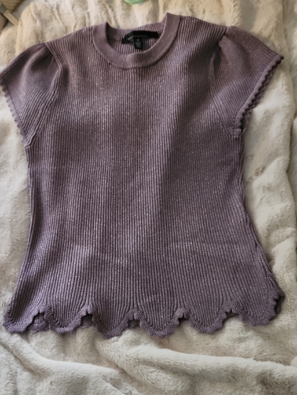 White House Black Market Lavender Shimmer Ribbed Top